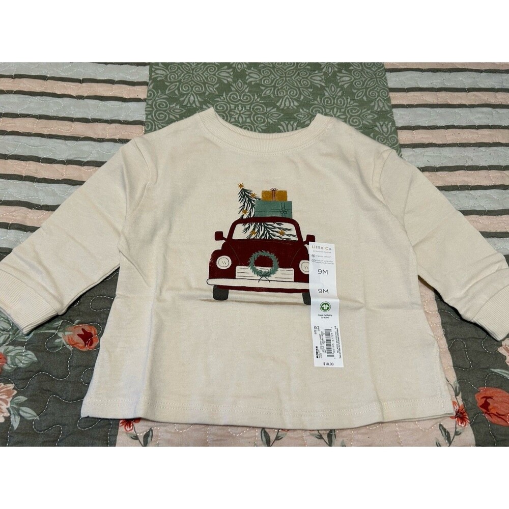 Little Co. by Lauren Conrad 9M Ivory Cotton Long Sleeve Crew Neck Christmas Tee